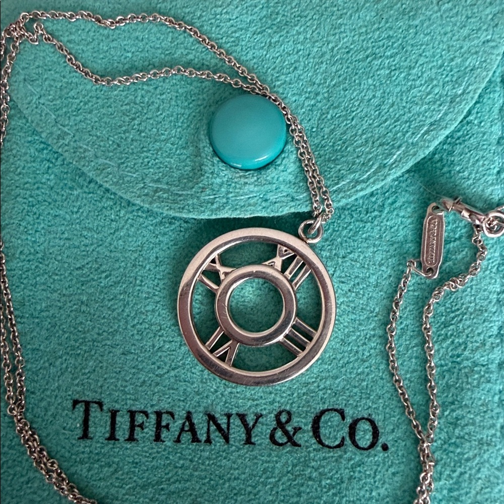 Tiffany & Co. Vintage 2003 Atlas Clock Pendant Necklace 16” 925 Silver
